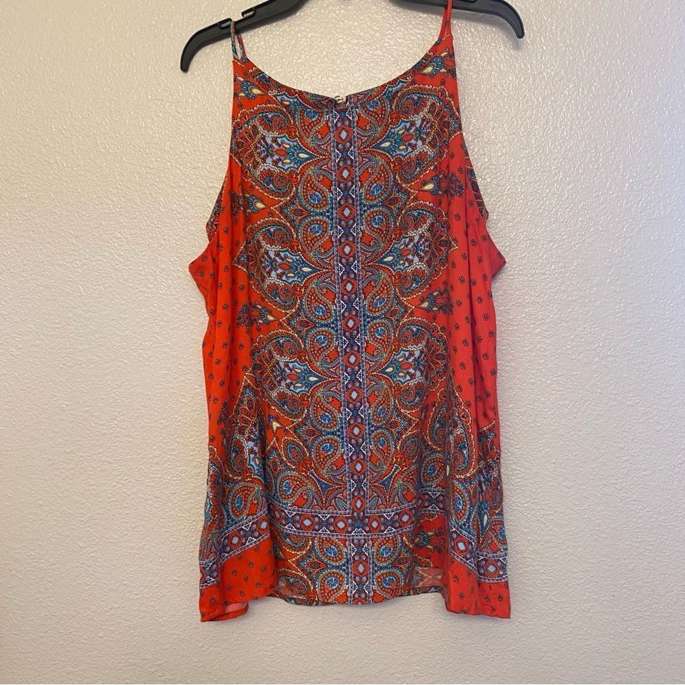 Verse sleeveless blouse tank Top red boho Paisley silky Rayon M